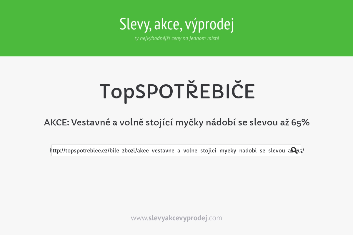 AKCE: Vestavné a volně stojící myčky nádobí se slevou až 65%