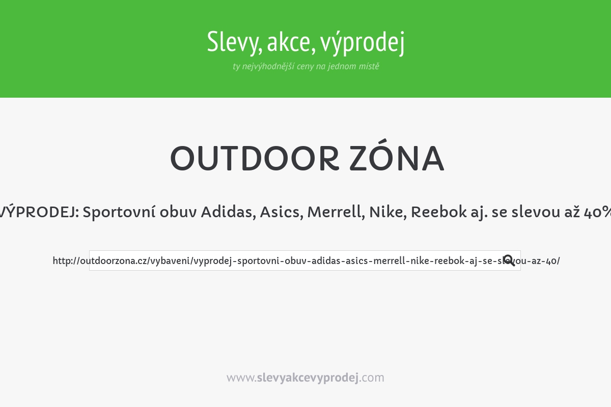 VÝPRODEJ: Sportovní obuv Adidas, Asics, Merrell, Nike, Reebok aj. se slevou až 40%