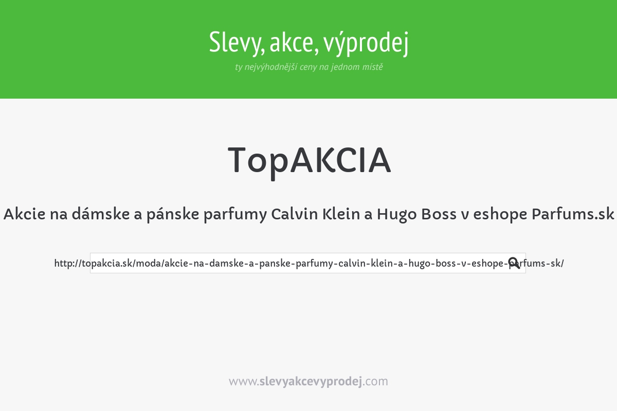 Akcie na dámske a pánske parfumy Calvin Klein a Hugo Boss v eshope Parfums.sk