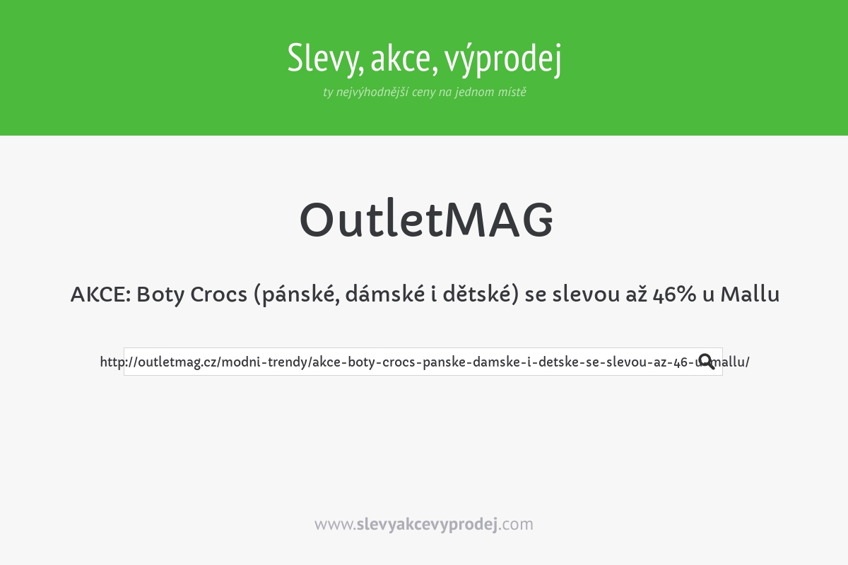 AKCE: Boty Crocs (pánské, dámské i dětské) se slevou až 46% u Mallu