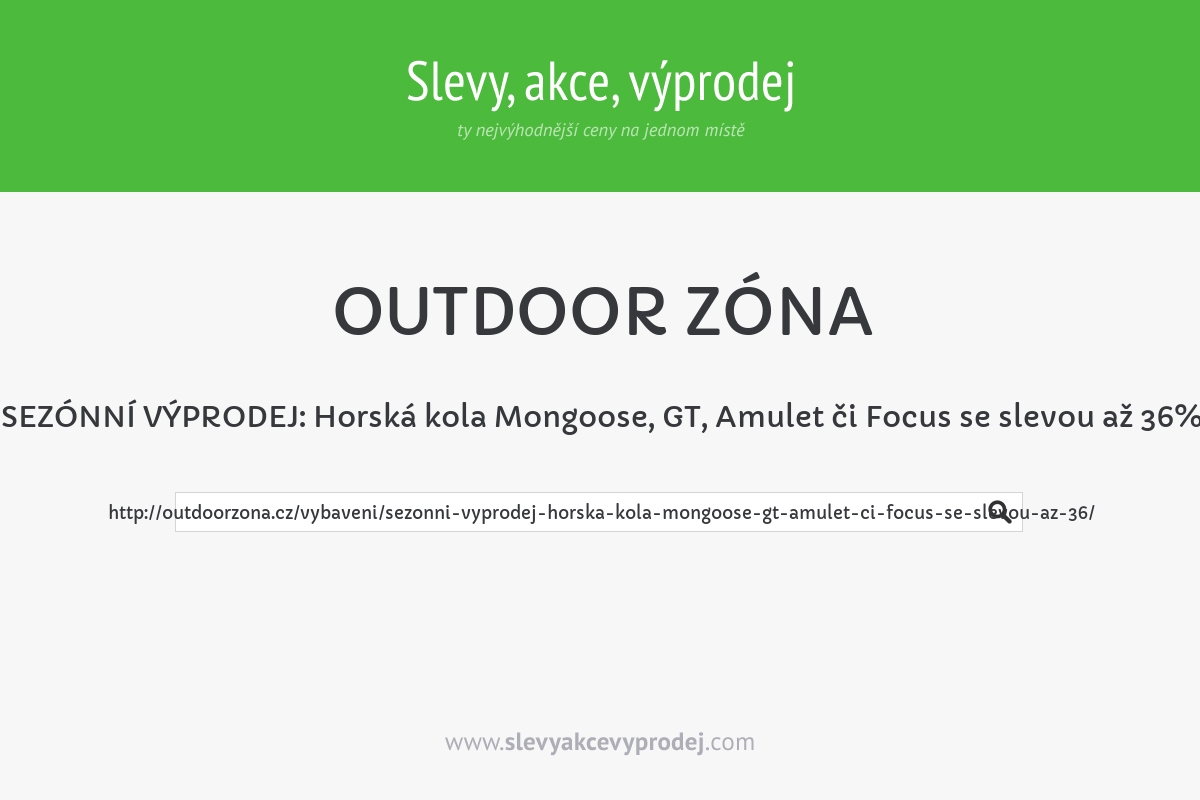 SEZÓNNÍ VÝPRODEJ: Horská kola Mongoose, GT, Amulet či Focus se slevou až 36%